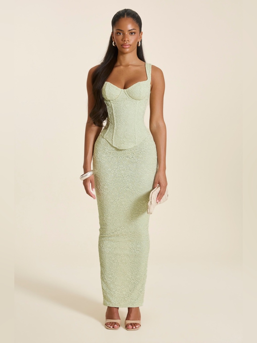 Mars The Label THE CINCHED LACE CORSET MAXI SET IN SAGE GREEN NWT size 8